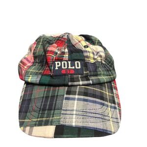 Polo Ralph Lauren Patchwork Plaid Madras Hat Strap Back OS Baseball Cap Mens